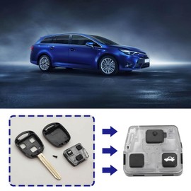 ECSiNG Pack of 2 3 Button Remote Control Key Box Repair Box Housing Straight Handle Remote Control Replacement Inner Lining Compatible with Toyota Avensis 2004-2009 Black
