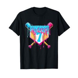 7th Birthday Softball Ice Cream Drip 7 Years Boy Girl Gift T-Shirt