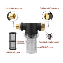 Sooprinse Garden Hose Inlet Filter for High Pressure Washer, Sediment Filter Attachment, 40 Mesh Screen, Extra 2 Pcs 100 Mesh, 3PCS O-Ring and 4PCS Filter Hose Washer