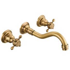 Airuida Wall Mount Bathroom Faucet Widespread Wall Mounted Bathroom Sink Faucet 360 Swivel Spout 2 Cross Knobs 3 Holes Lavatory Basin Sink Mixing Faucet with Brass Rough in Valve Antique Brass