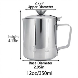 MEKOTRIN Milk Frother Cup 350ml (12oz), Stainless Steel Creamer Pitcher with Lid, Fits for Milk/Coffee/Cappuccino/Latte Art