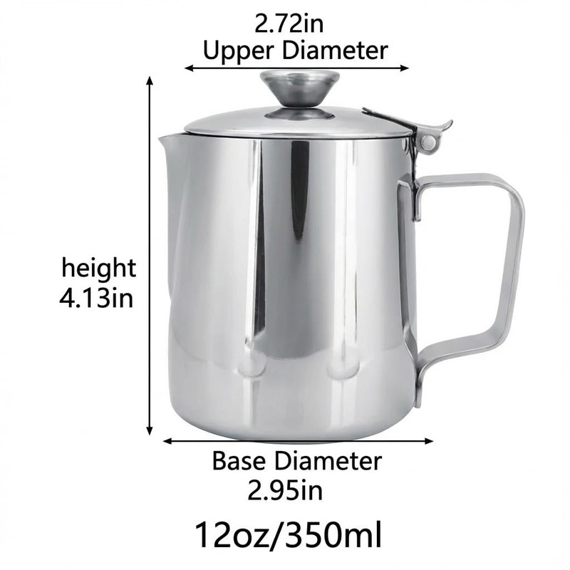 MEKOTRIN Milk Frother Cup 350ml (12oz), Stainless Steel Creamer Pitcher