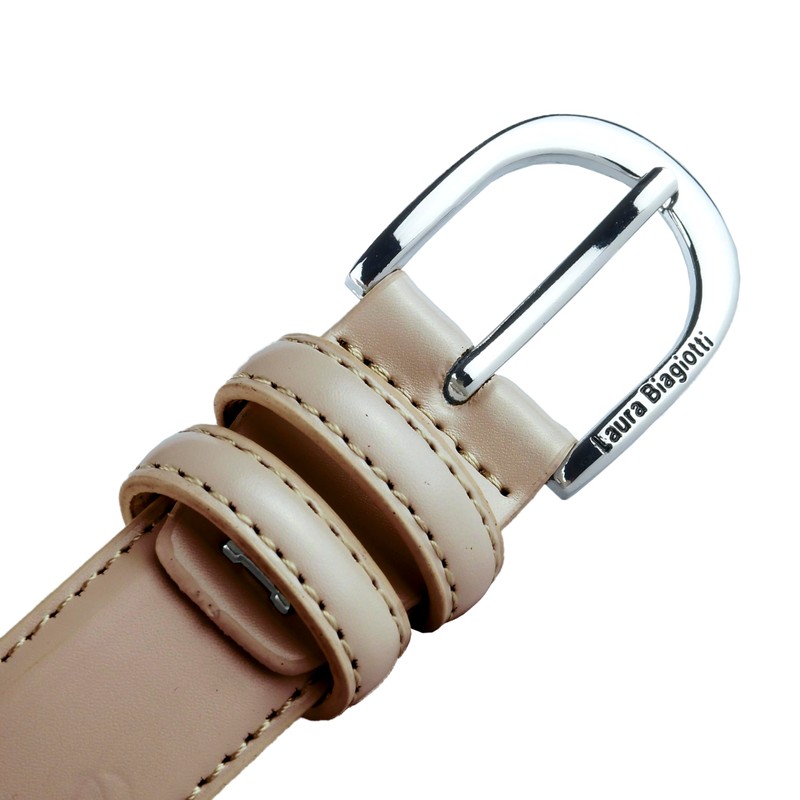 Biagiotti Women's Genuine Leather Thin Belt with Box, Light Taupe
