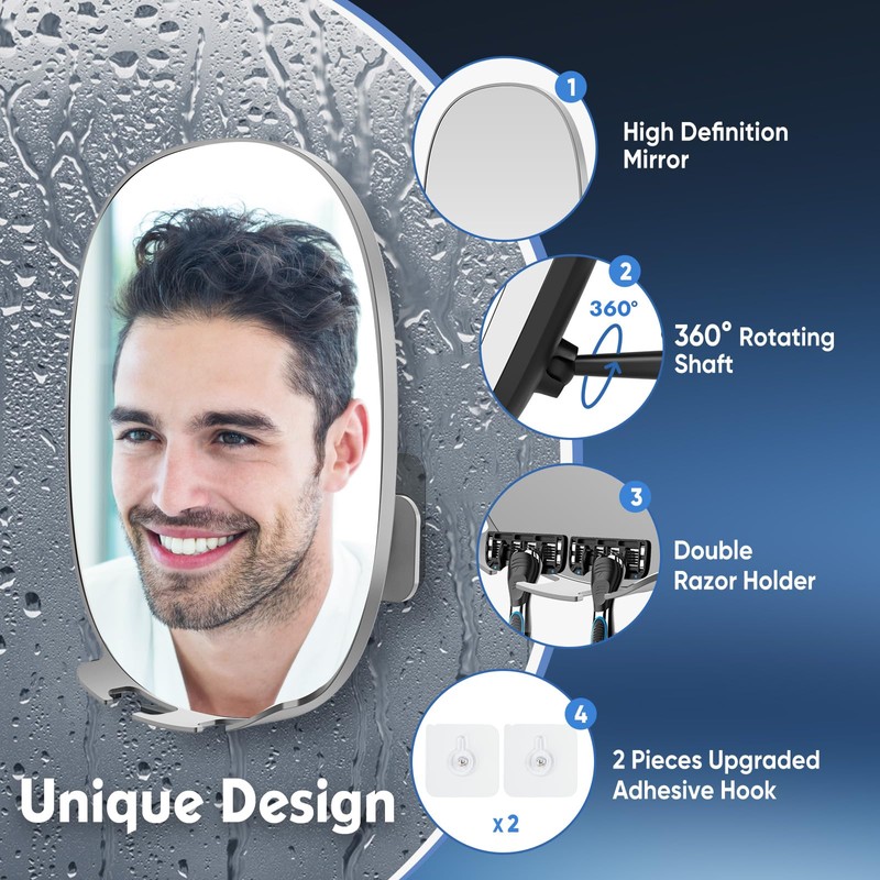 COSMIRROR Shower Mirror Fogless for Shaving with Updated Adhesive, 360°