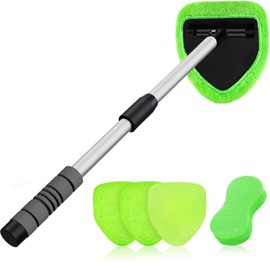 XINDELL 29-inch Windshield Cleaner Tool – Car Interior Window Cleaning Kit with Extended Long Handle & 4 Microfiber Pads, Auto Wiper Windshield Brush for Car, Trucks, SUVs, RVs & Home
