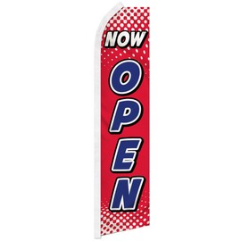 Now Open Red & White Swooper Advertising Flag - Perfect for Store Fronts, Businesses, Retailers, Shops, Events, Restaurants