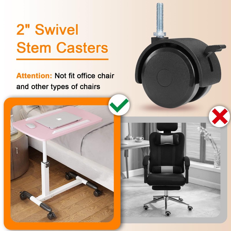 AAGUT 2" Swivel Stem Casters with Locking Brake Threaded 1/4"