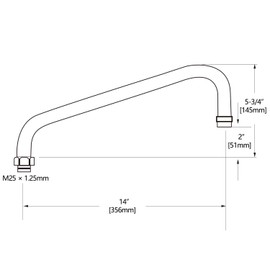 KWODE 14” Swivel Spout Replacement Kit for Commercial Kitchen Sink Faucet with Swing Nozzle Stainless Steel Add-on Spout Chrome Polished Finish(Connector Size is M25*1.25MM)