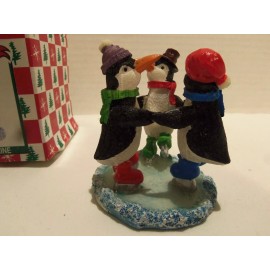 PENGUINS SKATING RESIN FIGURINE HOLIDAY COLLECTION- WORLD BAZAARS 3 1/2 IN-RARE