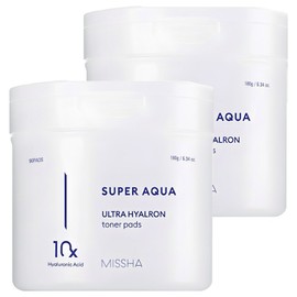Missha Super Aqua Ultra Hyalon Toner Pad 180g, 90 sheets, 2 pcs / 미샤 수퍼아쿠아 울트라 히알론 토너 패드 180g, 90매입, 2개