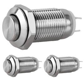 DIYhz Metal Waterproof Push Button Switch Self-Locking Lock Switch 10mm Small Power Button Switch Silver 220V 1A 3PCS