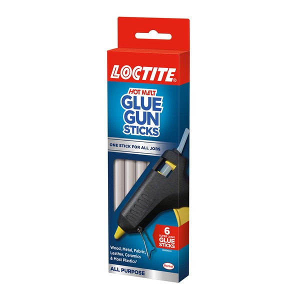 Loctite 639713 Hot Melt Glue Gun Sticks, Glue Stick Refills for Hot Glue Gun with High-Transparency Drying, Glue Gun Sticks for DIY, Crafting, Decorating & Repairs, 1 x 6 Sticks , Black