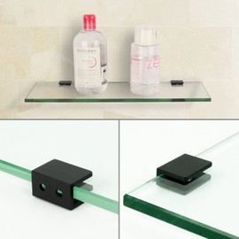 WANLIAN 8 Pcs Glass Shelf Brackets Aluminum Alloy Glass Clamp Wall-Mounted Glass Shelf Holder Matte Black (3/8 Inch)