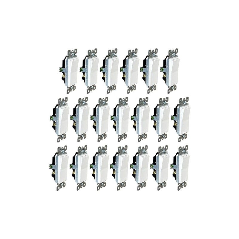 [20-Pack] PROCURU 3-Way Decorator Paddle Rocker Light Switch, 3-Wire, Grounding