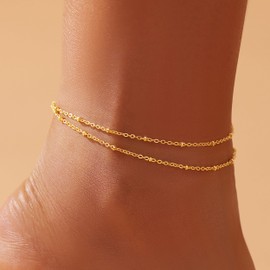 Gokeey Gold Ankle Bracelets for Women, Sterling Silver Anklets for Women Waterproof Silver Dainty Link Chain Beach Jewelry Accessories