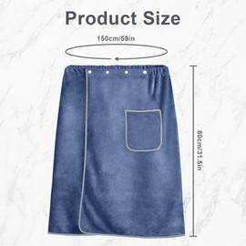 Aomig Bath Towel Body Wrap for Men, Adjustable Men’s Bath Wrap Towel, Mens Shower Wrap Bath Towel, Strong Absorption Sauna Spa Body Wrap, Towel Skirt with Pocket for Home Gym Spa Beach Pool (Blue)