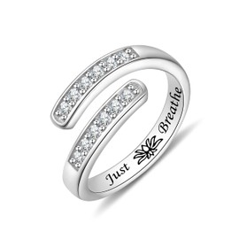ACJFA 925 Sterling Silver Just Breathe Ring Inspirational Jewelry Rings Adjustable Ring for Women Men