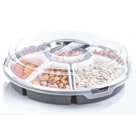 Spetebo Transport Serving Set with 6 Bowls, Diameter 33 cm, Round Snack and Dip Transport Box with Lid, Snack Plate, Snack Box, Dip, Tapas, Bowls, Serving Plates, Dishwasher Safe