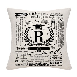 Graduation Gifts for Her Him Initials A-Z Graduation Cushion Covers for Daughter Son Granddaughter Grandson Sister Brother Cousin Friends Graduates Gift Congratulations Presents(R)
