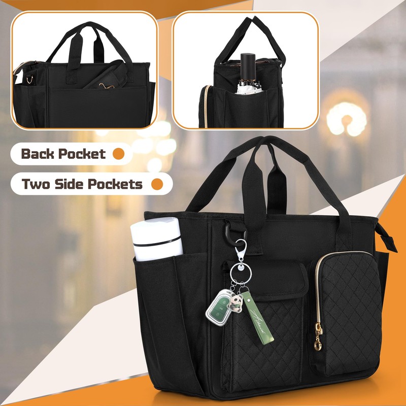 Luxja Large Bible Bag with Water Bottle Pockets, Bible Tote