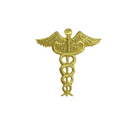 Gold - Caduceus - Medical Nursing - Embroidered Iron on Patch