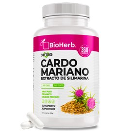BioHerb® | Cardo Mariano 100% Puro | Extracto de Silimarina Estandarizado al 80% con 360 Cápsulas de 500 mg | Suministro para 180 Días | Fórmula Premium | Suplemento Alimenticio