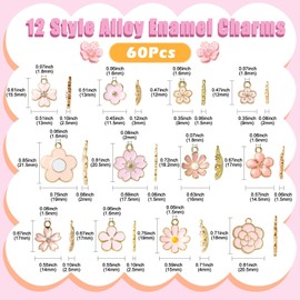 KitBeads 60pcs 12 Styles Enamel Pink Flower Charms Colorful Spring Floral Charms Flatback Cute Cherry Blossom Charms for DIY Bracelet Earring Jewelry