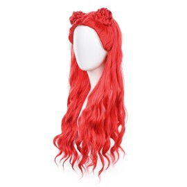 COSPLAZA Red Wavy Long Wig Braided Buns Princess Role Play Cosplay Costume Wig