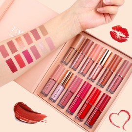 Bluemega Set 12 Colores Labiales Mate Larga Duración para Mujer Pintalabios Permanente, Barra de Labios Líquido, Brillo de Labios Hidratante, Lápiz de Labios, Regalo San Valentín Cumpleaños
