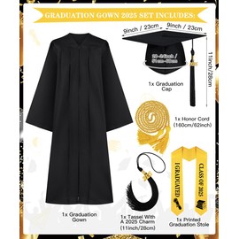 COYBTO Graduation Gown Adults Set,Unisex Graduation Gown Cap Tassel Stole Adults 2025 Set,Graduations Cap 2025 for High School College Bachelor Graduates (S)
