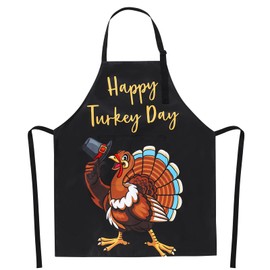 XLSXEXCL Thanksgiving Aprons for Women Men with Pockets, Funny Turkey Apron, Adjustable Cooking Apron for Dinner Grilling Baking Painting Garden - Happy Turkey Day
