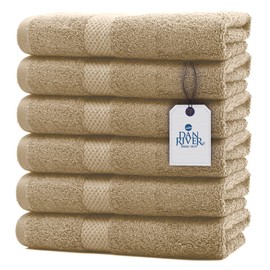 Dan River Luxury Hand Towels Set Pack of 6 (16x28) 100% Ring Spun Cotton, Ultra Soft, Lightweight, and Highly Absorbent, Perfect for Salon, Spa, Gym, Shower, Hotel, and Bathroom, 500 GSM – Tan