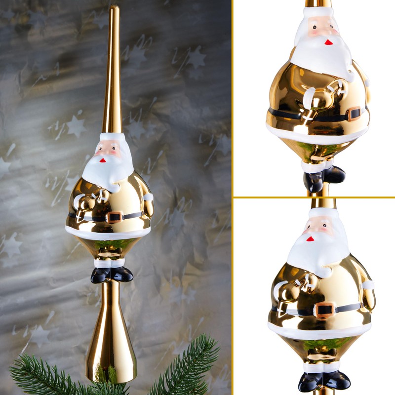 BRUBAKER Christmas Tree Topper Thick Santa - Shiny Christmas Tree