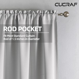 CUCRAF Blackout Curtains Short Small Room Darkening Window Curtain Panels, Rod Pocket Thermal Insulated Solid Drapes for Bedroom Living Room, 52x45 inch, Greywish White, Set of 2 Panels