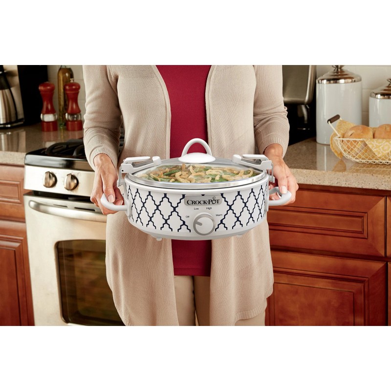 Crock-Pot Crockpot 2.5-Quart Mini Casserole Crock Slow Cooker, White/Blue