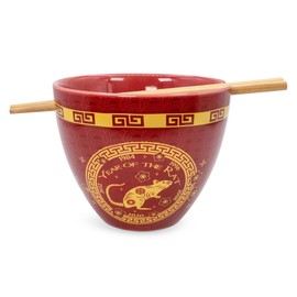 Boom Trendz Year Of The Rat Chinese Zodiac Ceramic Dinnerware Set | Includes 16-Ounce Ramen Noodle Bowl and Wooden Chopsticks Asian Food Dish For Home & Kitchen Kawaii Lunar New Gifts Red One Size