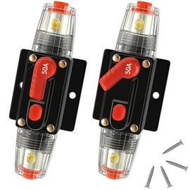 Bolipoeq 50 Amp Manual Reset Circuit Breaker DC 12-48V Waterproof Inline Fuse Holder, 3-15 AWG Overload Protection for Car Audio Sound Amplifier System RV Marine Boat Truck Solar (Pack of 2)
