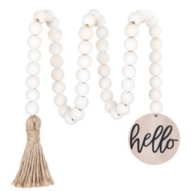 Meplait Hello Wooden Bead Garland with Tassel, Decorative Beads Home Decor Farmhouse Tassel Garland Boho Decor for Tiered Tray（38in）