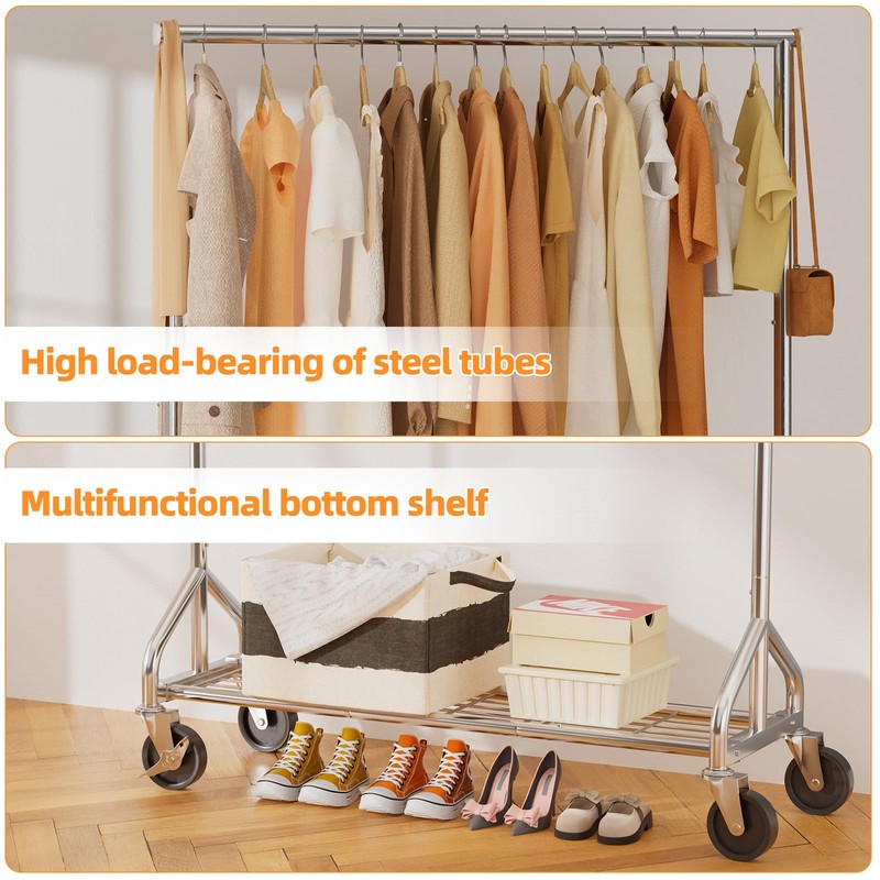 Ekisemio Rolling Clothes Rack Load 450 LBS, Heavy Duty Garment
