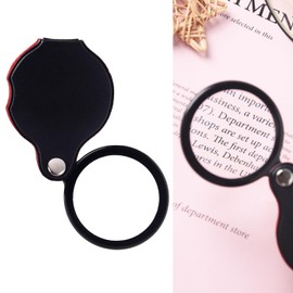 1 pcs 10X Pocket Magnifying Glass,mini Folding Magnifier With Black Leather Case 360° Rotating Magnifier suitable For Reading books magazines jewelry