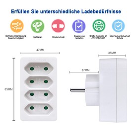 ExtraStar 4-Way Multiple Socket with Child Lock, Socket Adapter, 2 Pieces, Max. 2300 W, White