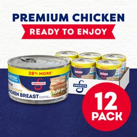 Swanson White Premium Chunk Chicken Breast with Rib Meat in Water, 12.5 oz. (Pack of 12)