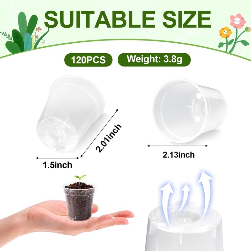 120 Pcs 2" Clear Mini Nurery Pots, Seedling Pots with
