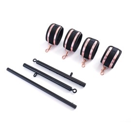 Black Heavy Duty Stainless Steel Expandable Spreader Bar with 4pcs PU Rose-Gold Adjustable Straps, Yoga Pilate Bar for Bedroom, Home Exercise Bar Sports Training Fitness Gear