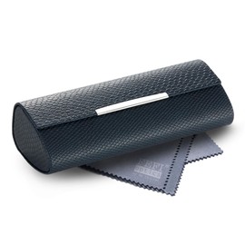 FEFI - Elegant hard case glasses case in snakeskin design with chrome trim, Dark Blue