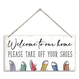 Welcome Home Please Take Off Your Shoes Sign, Farmhouse Decor, Home Decor for Front Door Porch Entryway, Door Gate Hanger, Take Off Your Shoes Sign