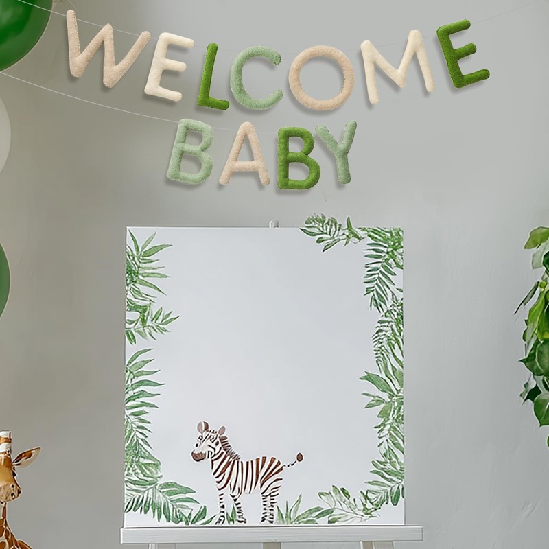 JarThenaAMCS 2Pcs Welcome Baby Felt Banner Nude Sage Green Baby