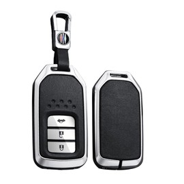 TECART Smart Car Key Case Cover Fits Honda Accord CR-V Jade Civic Spirior Fit City Crosstour HR-V Jazz Pilot Ridgeline Leather Pattern Portable Protective Key Cover Accessories Key A, silver black