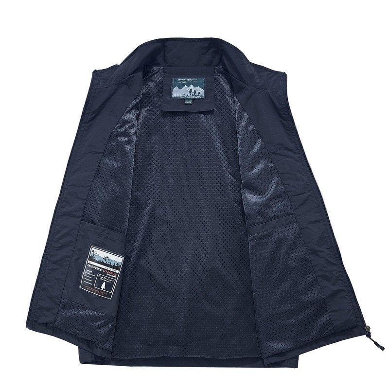 ROAMUNCH Men's Outdoor Utility Vest, Navy Blue, Multiple Zippered Pockets,