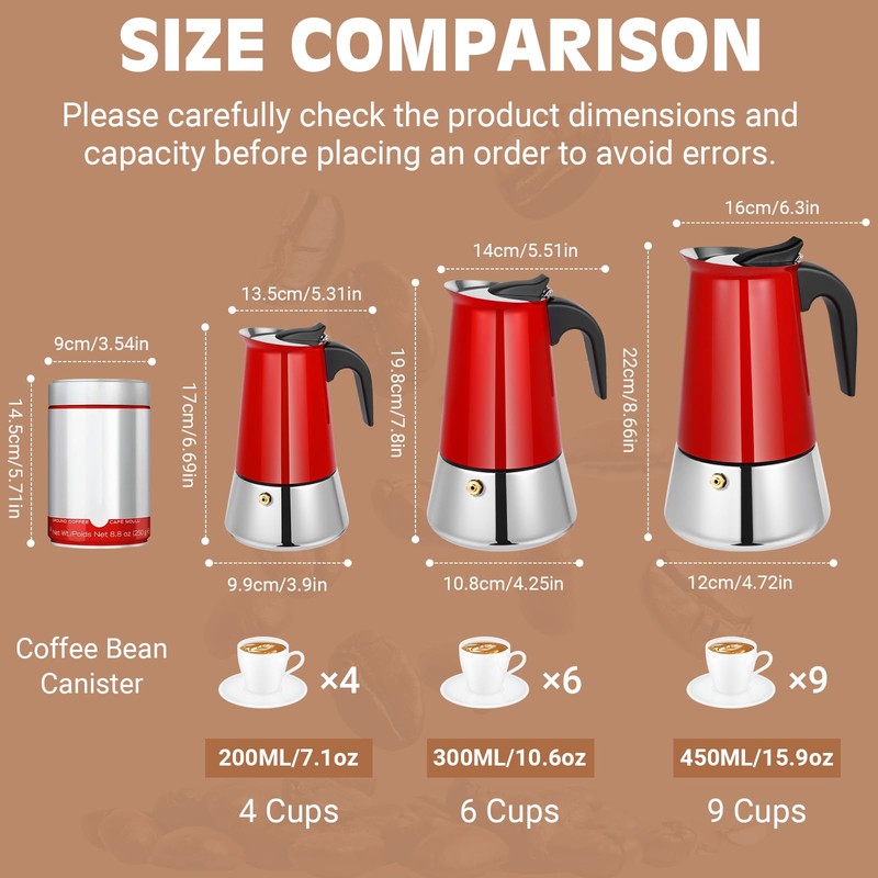 Suiitat Moka Pot, 6 Cups (10.6 oz) Stovetop Espresso Maker,